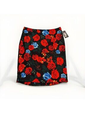 Vince Camuto Red And Blue Rose Knee Length Pencil Skirt NWT Size 10